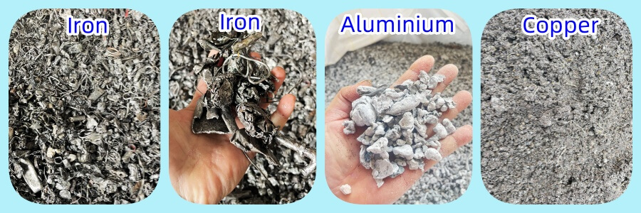 Various of metal recycled from incineration bottom ash by sorting machines